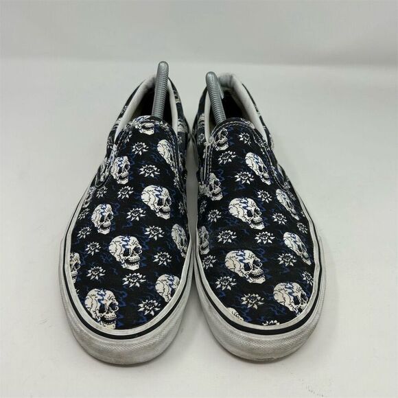 Vans Classic Slip-On Flash Black & Blue Skulls Unisex Shoes Size 11 Multicolor - Picture 5 of 14